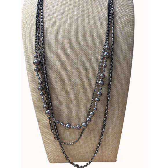 J.Crew Long Layered Statement Necklace With Silver-Tone Beads & Chains - Picture 1 of 15